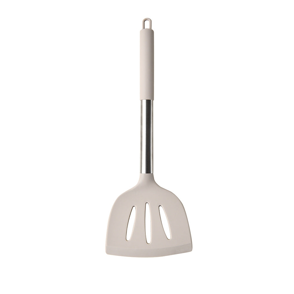 Khaki Silicone Slotted Turner with Metal Handle