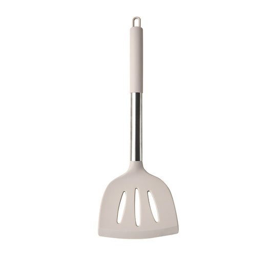 Khaki Silicone Slotted Turner with Metal Handle